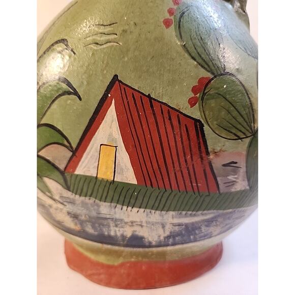 Vintage Terra-Cotta PITCHER Red Clay Hand Made & Painted Mexico Signed Folk Art - Picture 5 of 10